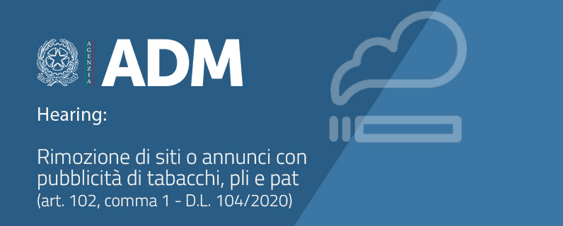 Rimozione dai siti Rimozione di siti o annunci con pubblicità di tabacchi, pli e pat